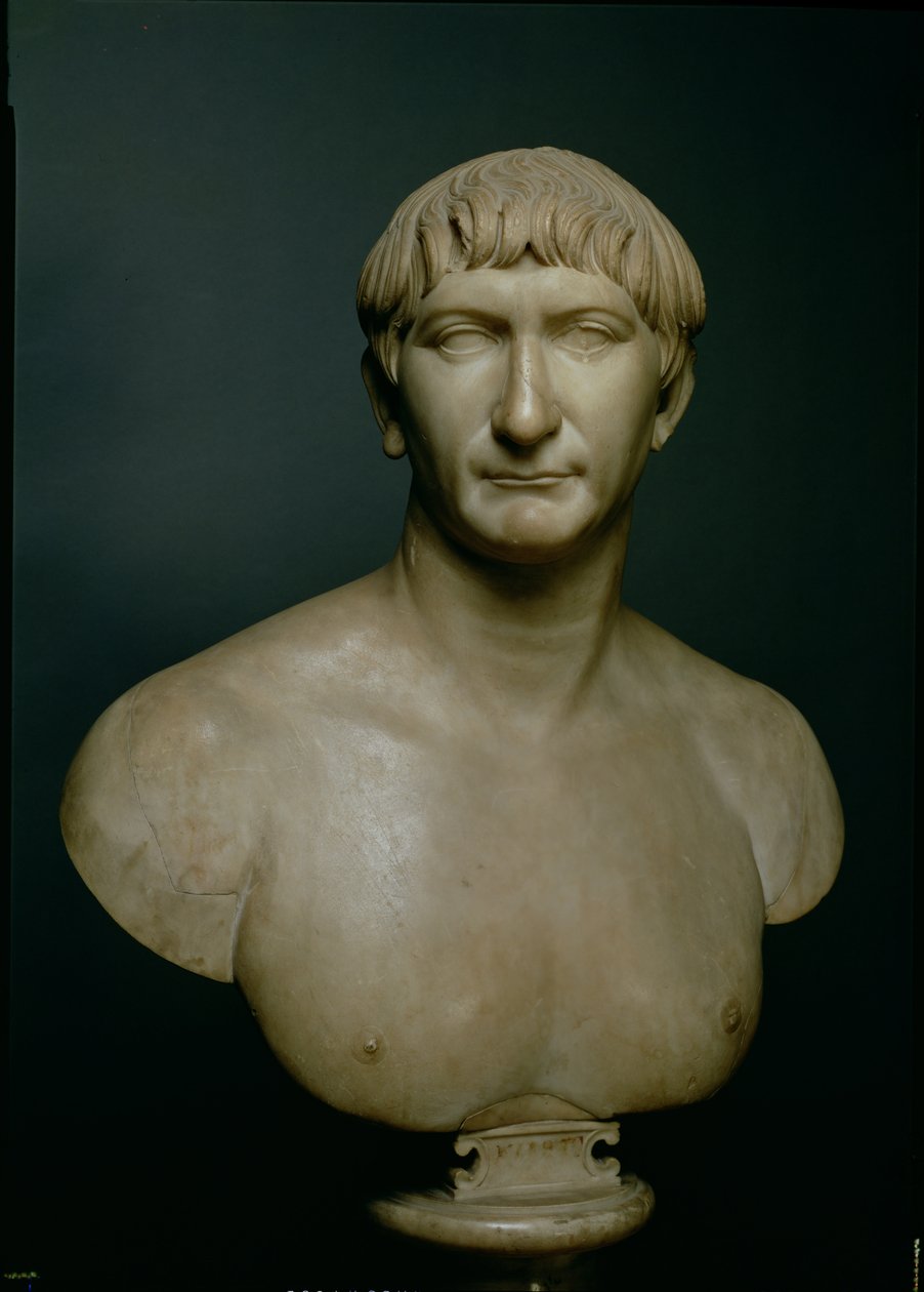 Porträttbuste av kejsare Trajan (53-117 e.Kr.) 1000-200-talet e.Kr. (marmor) av Roman