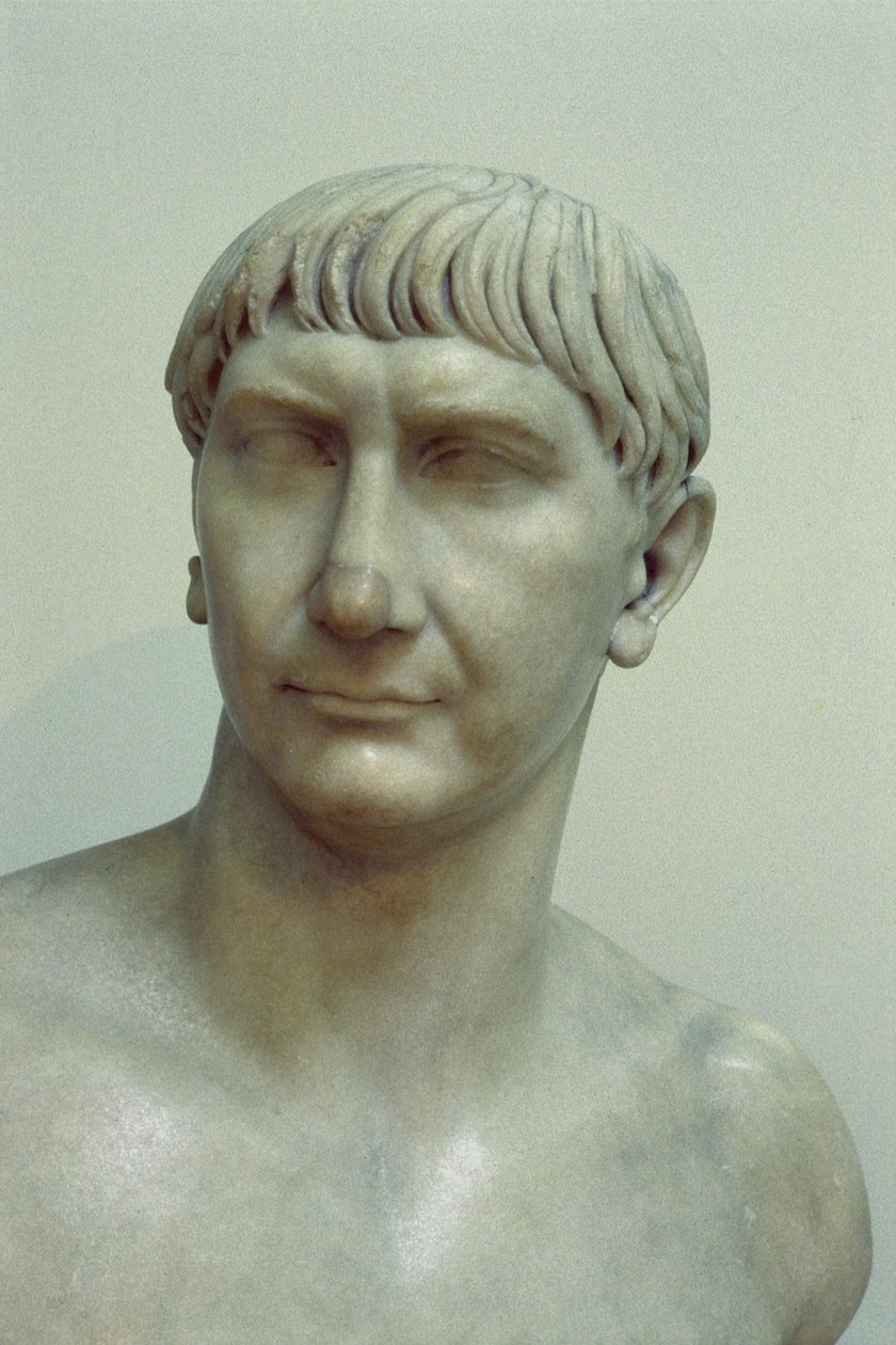 Porträtt av kejsar Trajan (53-117 e.Kr.) (marmor) av Roman