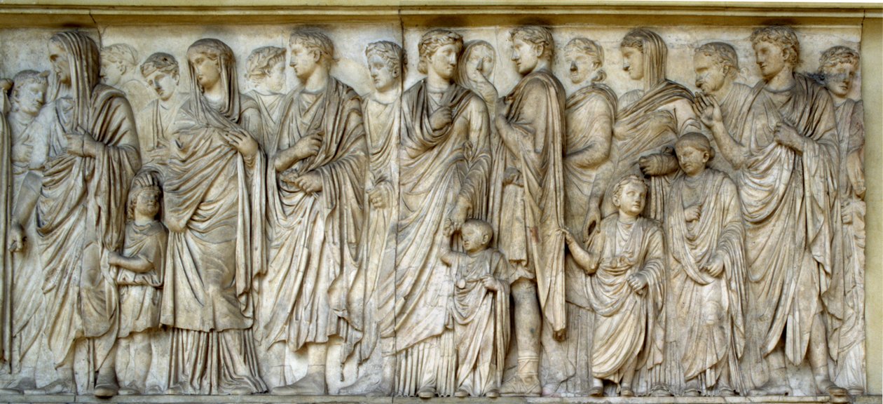 Procession, södra väggen i Ara Pacis (marmor) av Roman