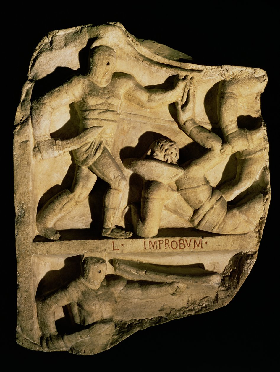 Relief föreställande en samnit som besegrar en retiarius. av Roman