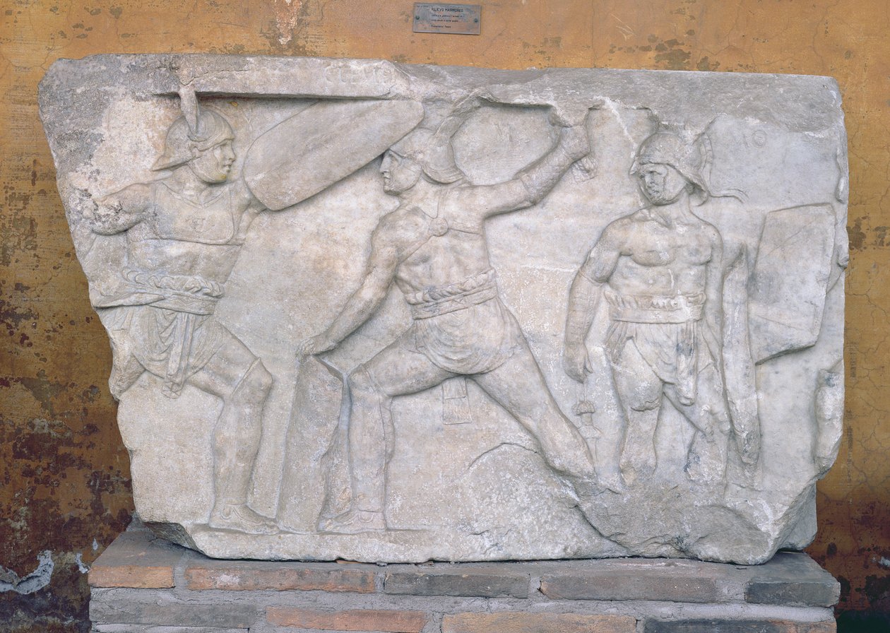 Relief som visar gladiatorer i strid (marmor) av Roman