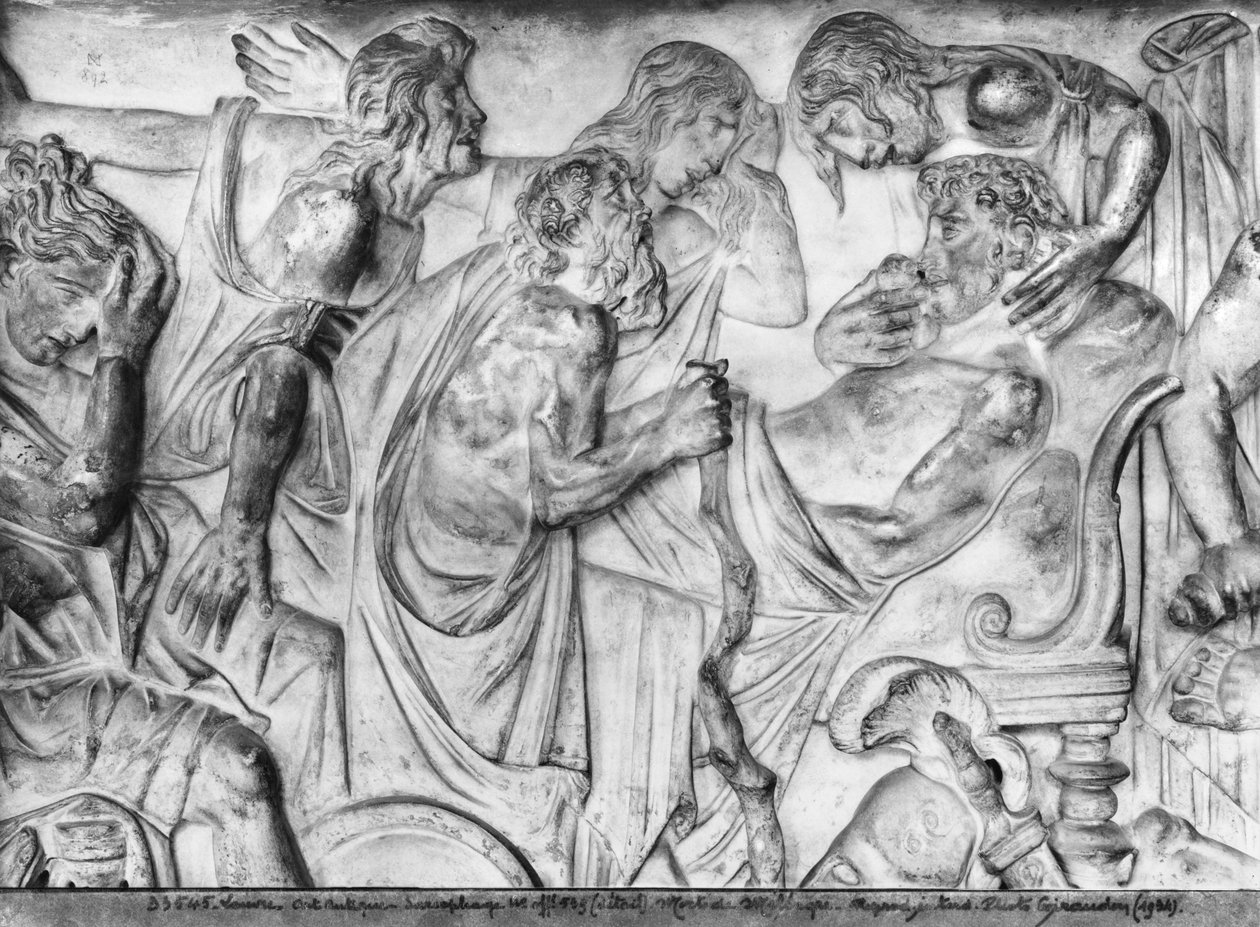 Relief som visar Meleagers död, detalj från Meleagers sarkofag (marmor) av Roman