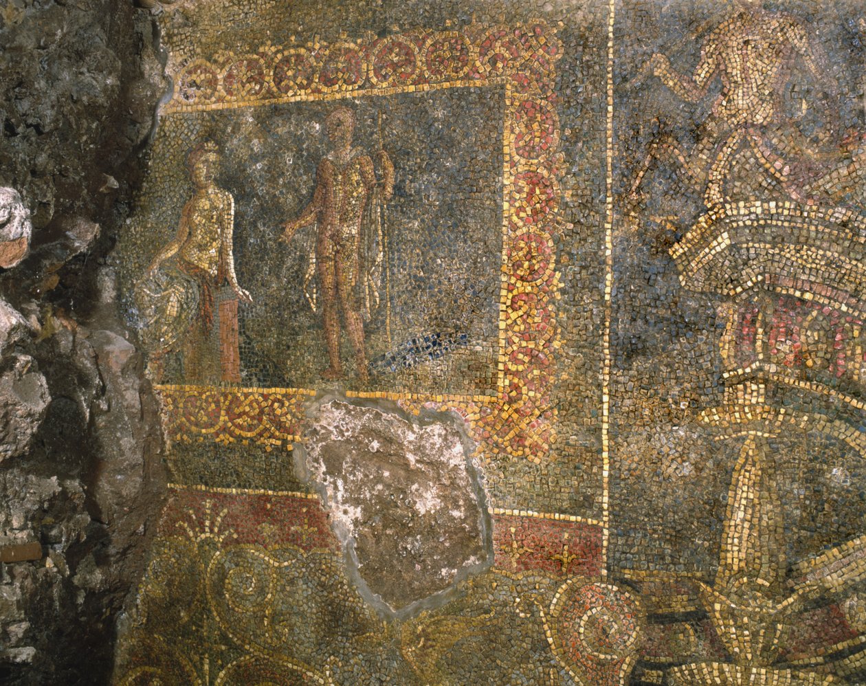 Rester av en gammal byggnad nedanför Cuirassiers baracker vid Quirinale, Rom (mosaik) av Roman