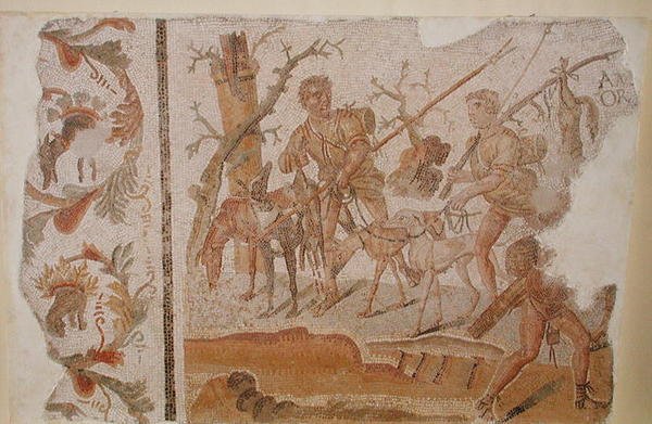 Återvända från jakten, från Medeina (gamla Althiburos) c.280-290 (mosaik) av Roman