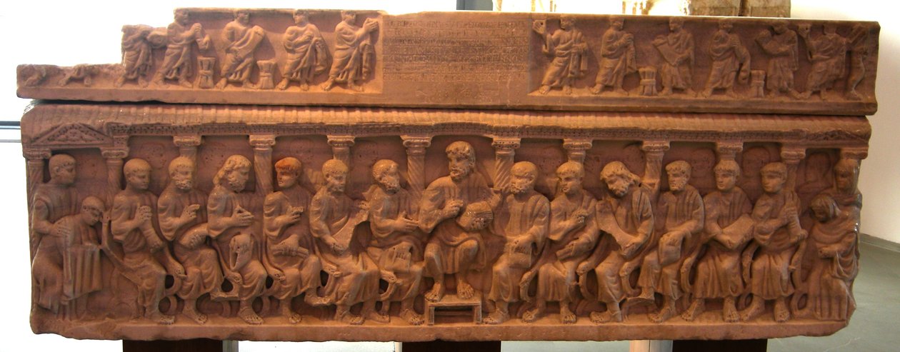 Sarkofag av biskop Concordius, Kristus och apostlarna, 380-90 e.Kr av Roman
