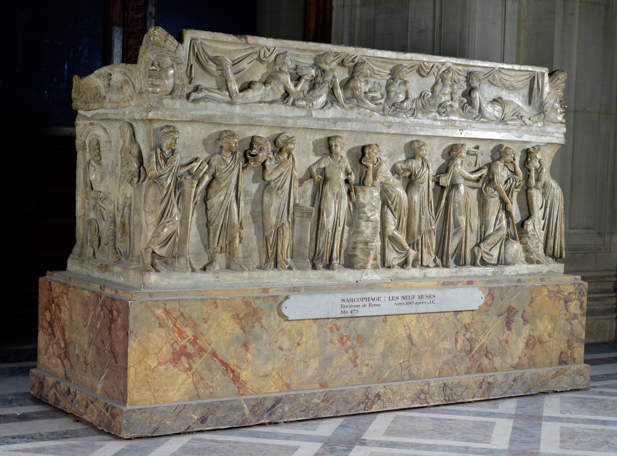 Sarkofag med de nio musernas fris, ca 160 e.Kr. (marmor) (se även 33159) av Roman
