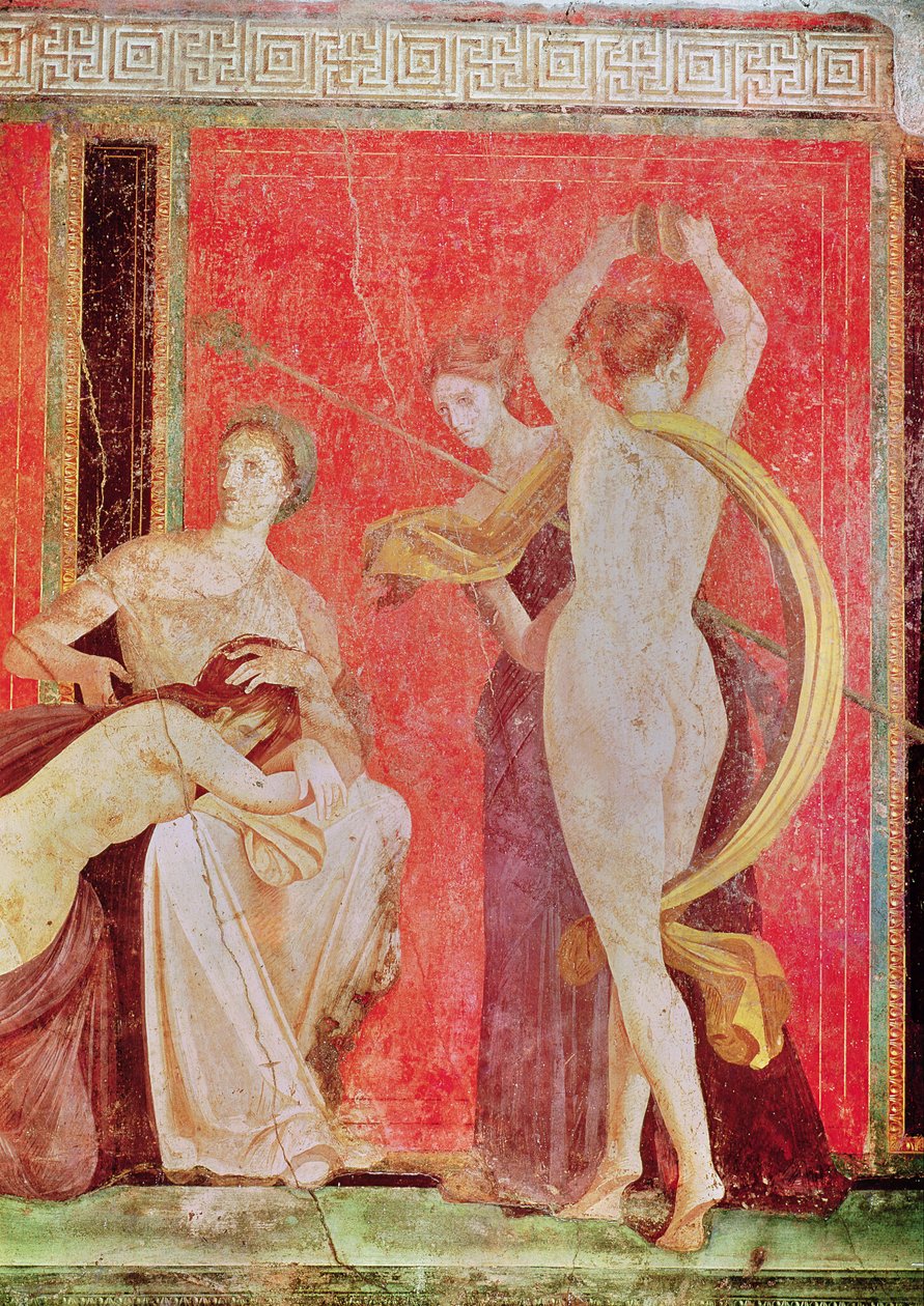 Gisslad kvinna och dansare med cymbaler, South Wall, Oecus 5, 60-50 f.Kr. av Roman