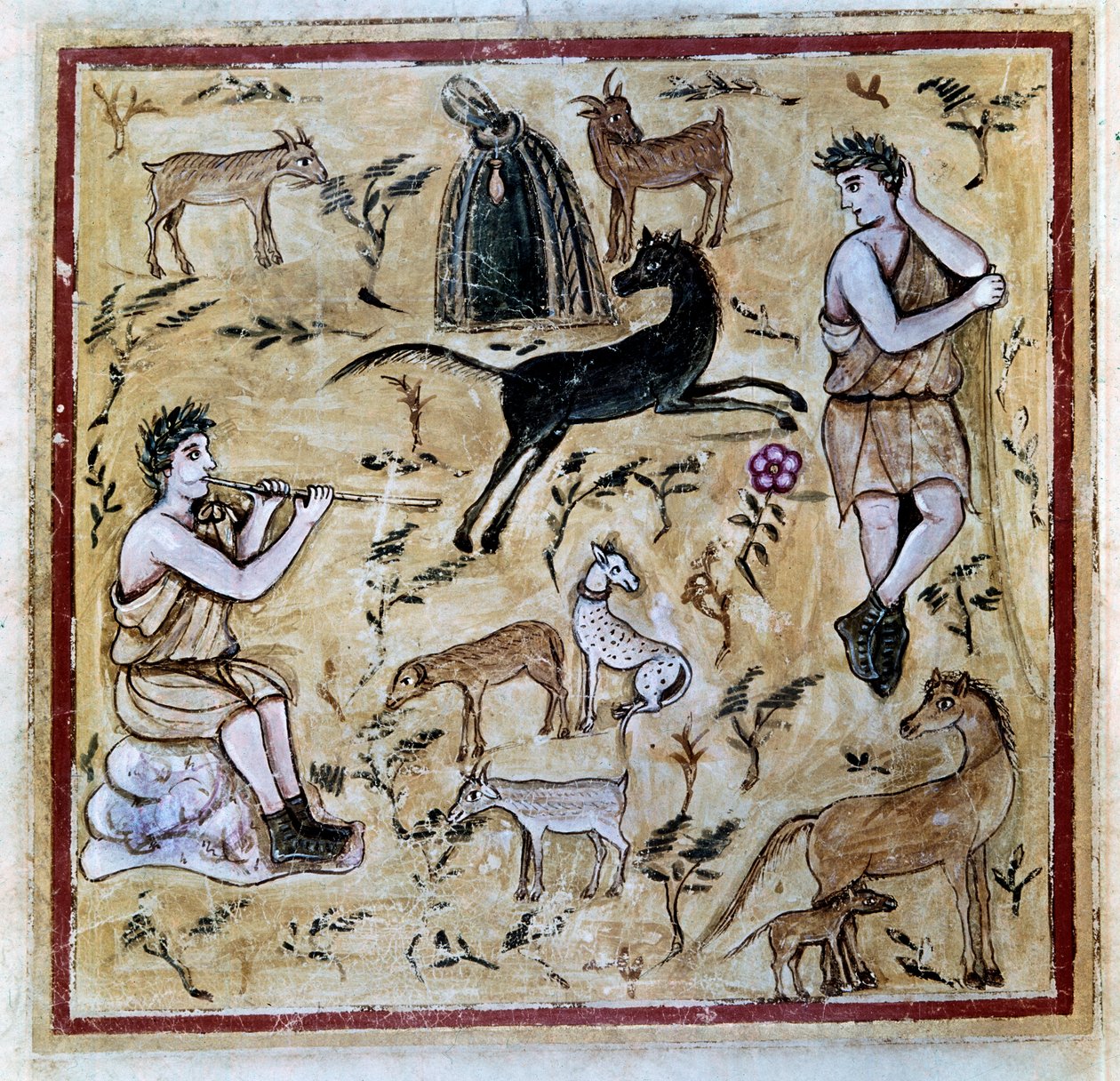 Herdar med sina flockar, illustration från Codex Vergilius Romanus av Roman