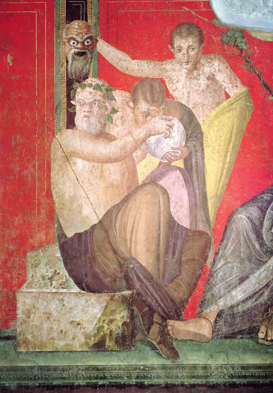 Silenus och den unga satyren, östra väggen, Oecus 5, 60-50 f.Kr. (se 57188 för detaljer) av Roman