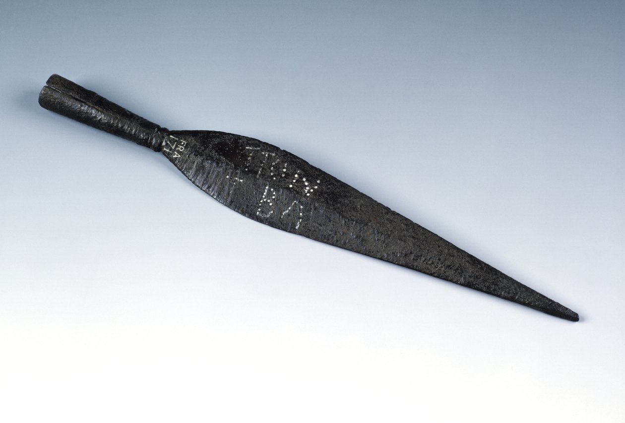 Spjutspets med stansad ägarinskription, från den romerska platsen i Newstead, Melrose, AD 80-100 (järn) av Roman