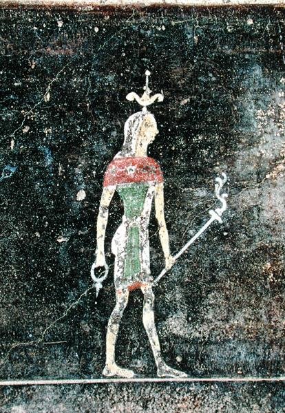 Stående gud, detalj från ett talinium dekorerat med målningar i egyptisk stil, c.27-14 f.Kr. av Roman