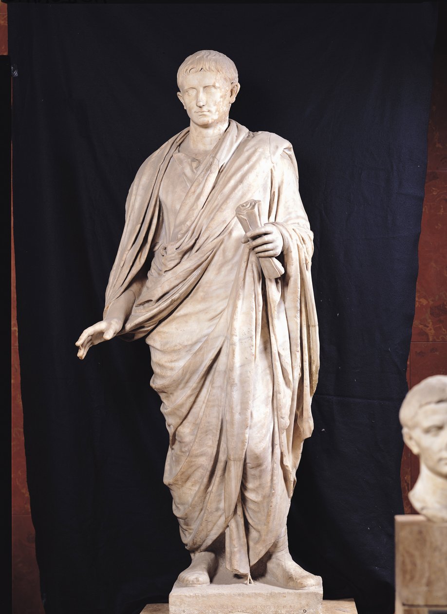Staty av Caesar Augustus (63 f.Kr.-14 e.Kr.) från Velletri, 1:a-2:a århundradet e.Kr. (marmor) av Roman
