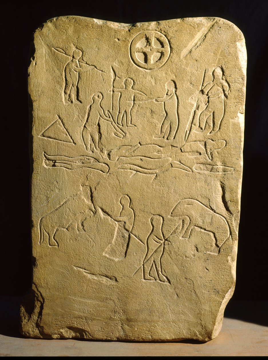 Stela med scener av strid och jakt, från Novario (sandsten) av Roman