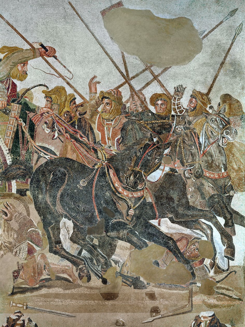 Alexandermosaiken, detalj av den persiska armén i slaget vid Issus, ca 80 f.Kr. mosaik av Roman