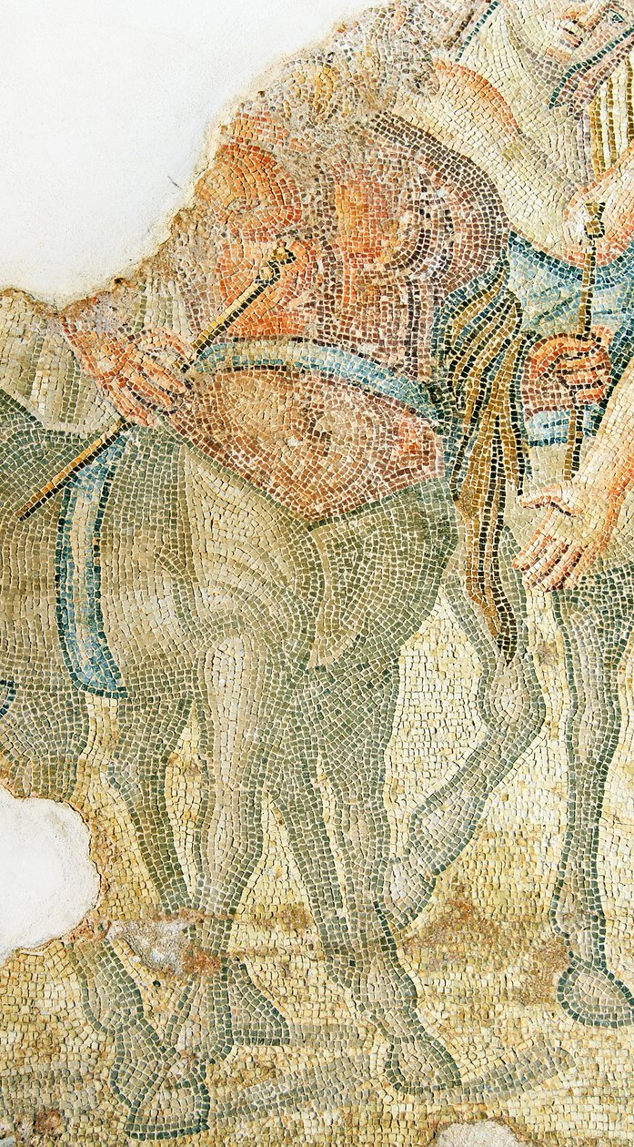 Dionysos triumferande procession, detalj av två kentaurer,Aions hus, Paphos, Cypern mosaik av Roman