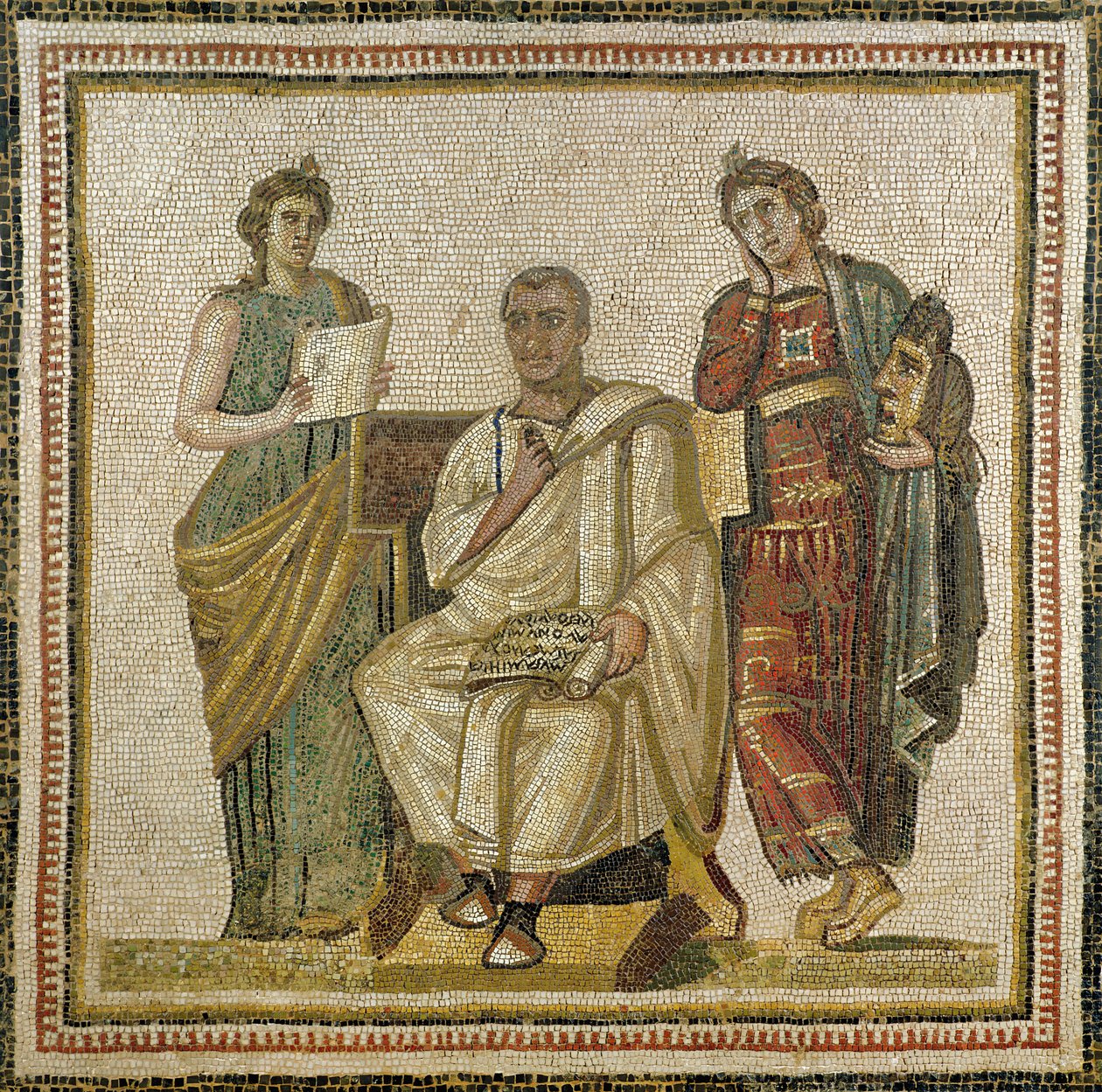 Vergilius (70-19 f.Kr.) och muserna, från Sousse (Hadrumetum) (mosaik) av Roman