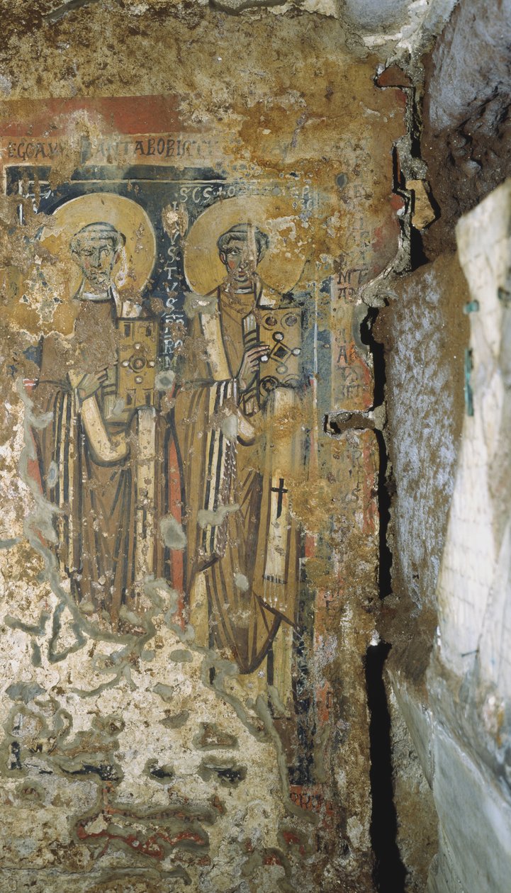 Väggmålning från påvarnas krypta, katakomberna i San Callisto, Rom av Roman