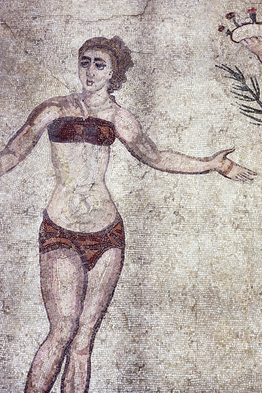 Kvinna i en "bikini", från Room of the Ten Dancing Girls (mosaik) av Roman