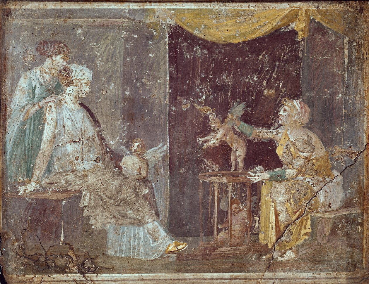 Kvinna som säljer Cupids, från Stabiae, 1:a århundradet f.Kr.-79 e.Kr av Roman
