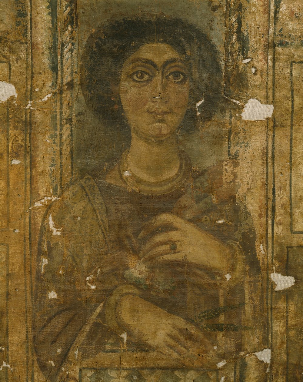 Kvinnoporträtt, 300-talet e.Kr. (målat och förgyllt linne) av Roman Period Egyptian