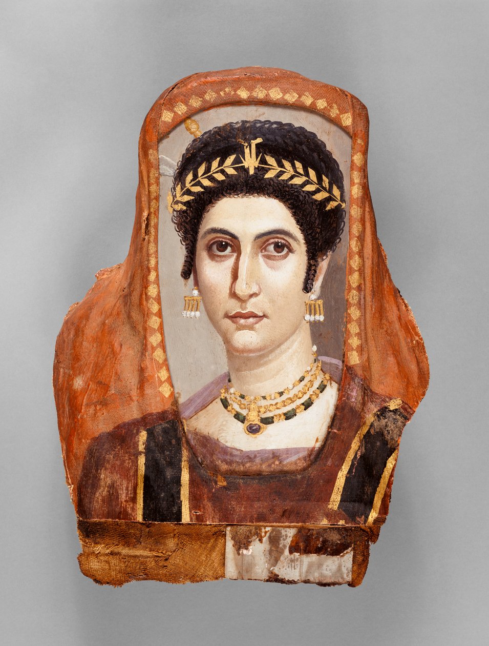 Mammaporträtt av en kvinna, ca. 100-10 AD (enkaustisk på trä, med förgylld och linne) av Roman Period Egyptian