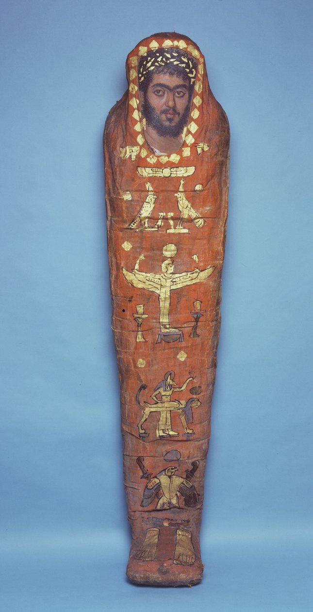 Mamma till en ung man, med enkaustiskt porträtt, från El-Hibeh (linlindade mänskliga kvarlevor med målad träpanel) av Roman Period Egyptian
