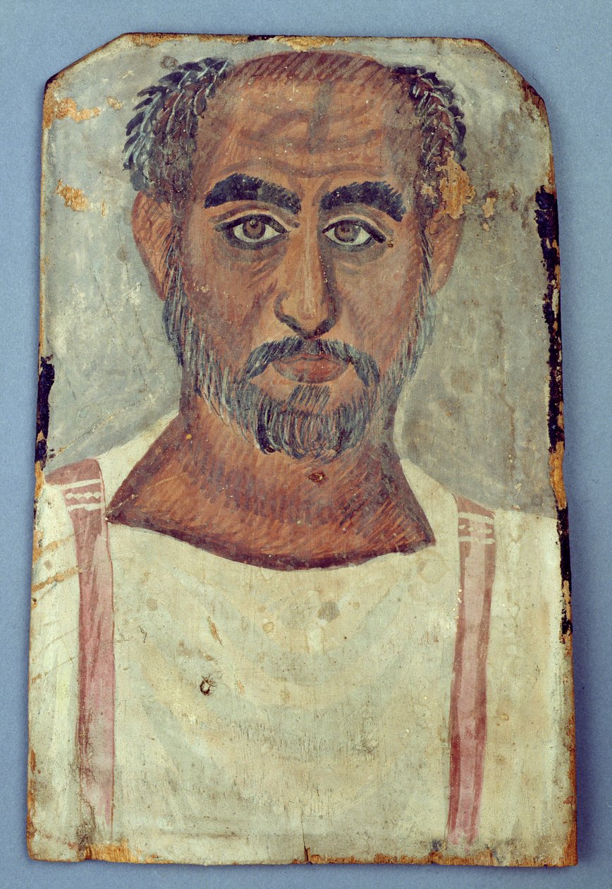 Mumieporträtt av en man, ca 250-300 e.Kr. (tempera på trä) av Roman Period Egyptian