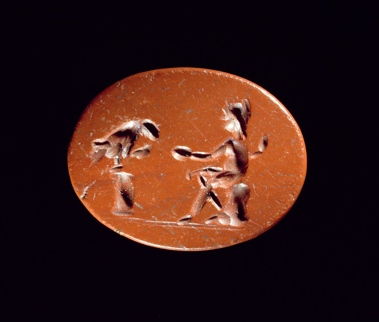 Intaglio visar Ganymede som matar örnen, från den romerska platsen i Newstead, Melrose av Roman Roman
