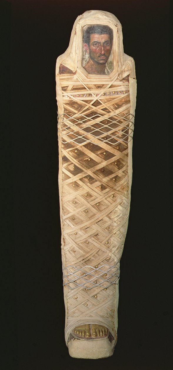 Mumie och porträtt av en man, utgrävd i Hawara, romersk tid 30 f.Kr.-395 e.Kr., egyptisk, c.80-110 e.Kr. (enkaustisk på trä) av Roman Roman