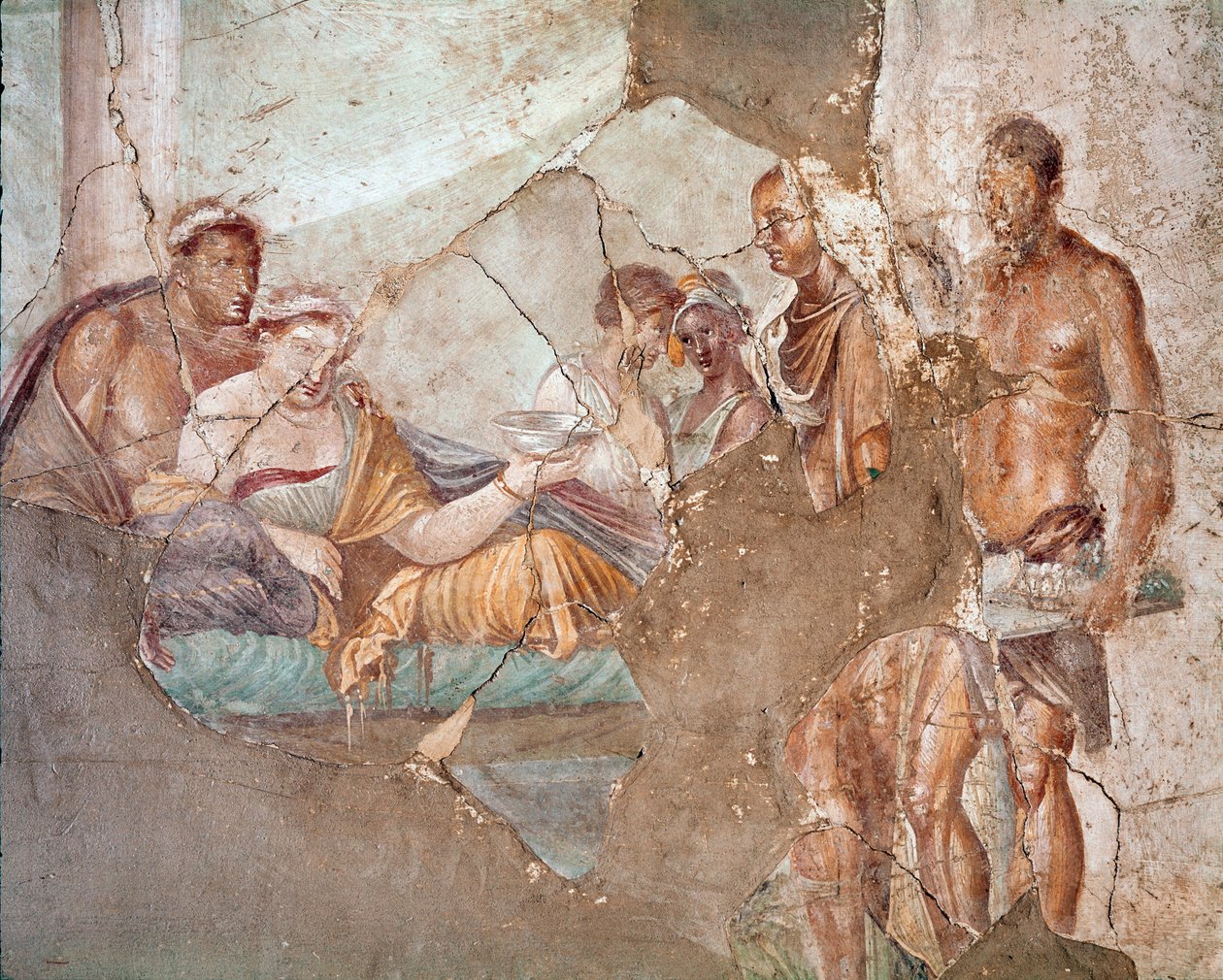 En bankett, förmodligen drottningen av Numidia Sophonisba som begår självmord genom att dricka gift (fresk) av Roman