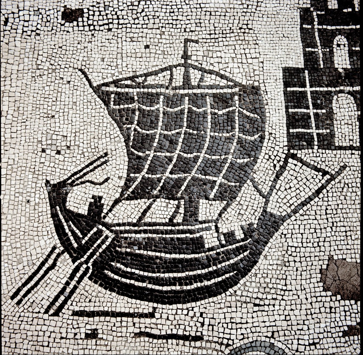Ett fartyg i hamnen i Ostia (mosaik av Roman
