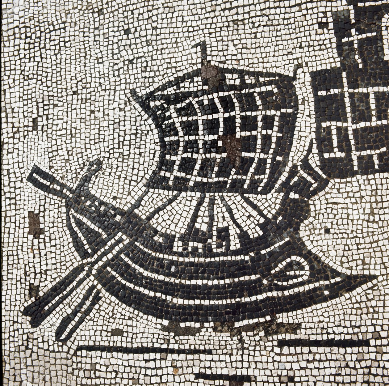 Ett fartyg i hamnen i Ostia (mosaik av Roman