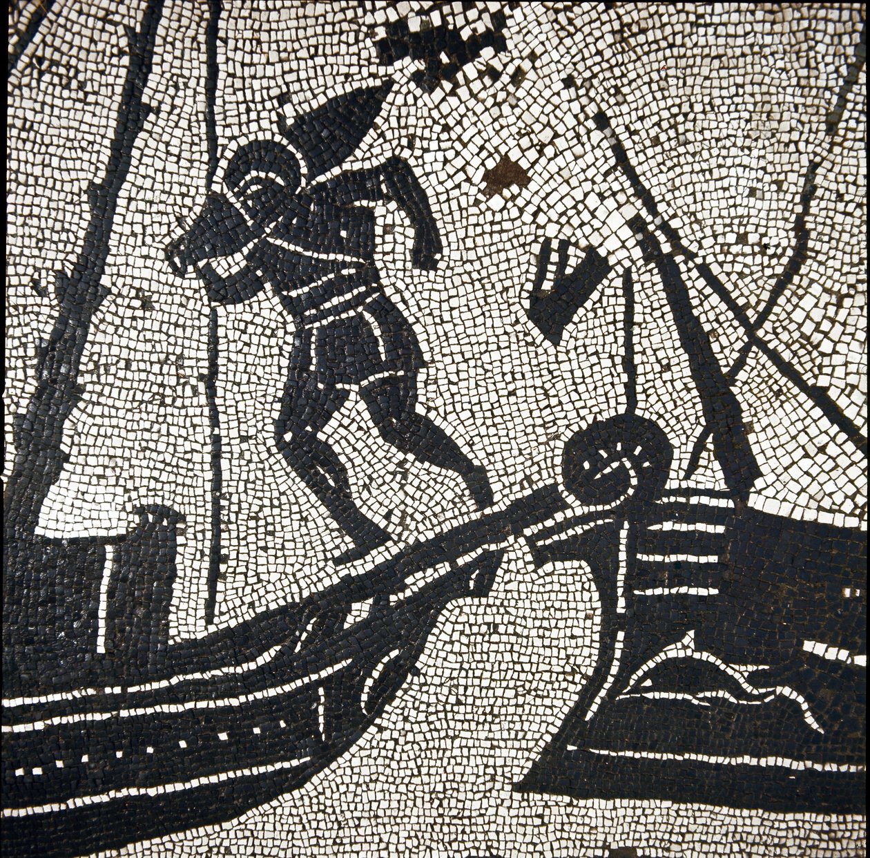 Ett fartyg från Cagliari återvänder till hamnen i Ostia (mosaik av Roman