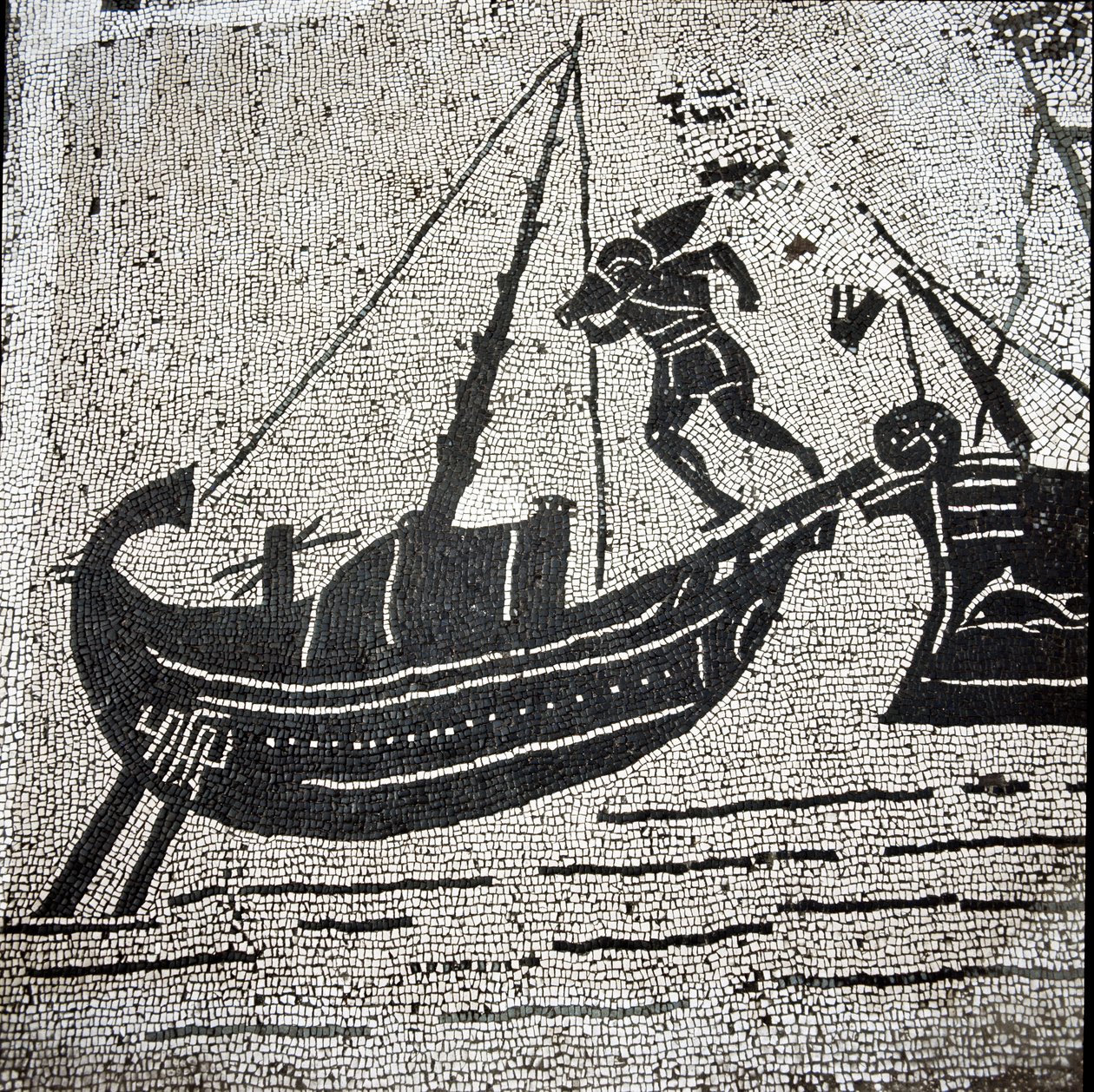 Ett fartyg från Cagliari som återvänder till hamnen i Ostia (mosaik av Roman