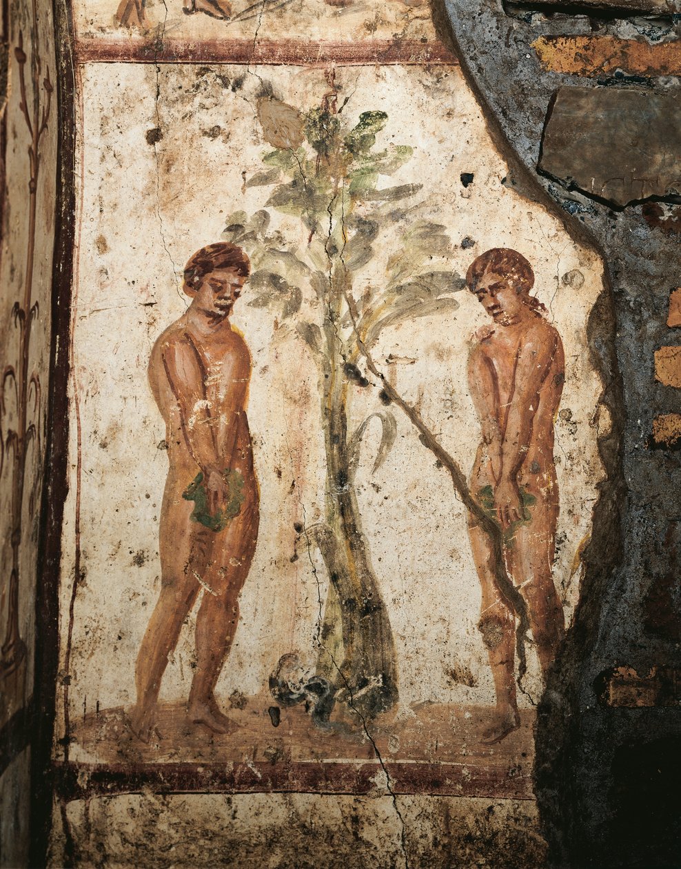 Adam och Eva i Edens trädgård (Fresco) av Roman