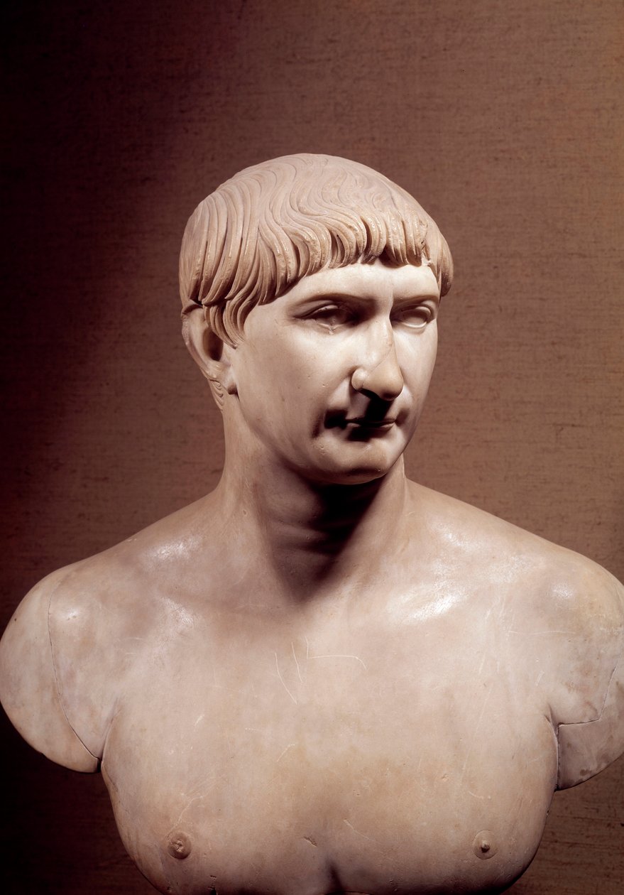 Antikens Rom: marmorbyst av kejsar Trajanus (Marcus Ulpius Traianus) (98-117 e.Kr.) Musée du Louvre Paris av Roman