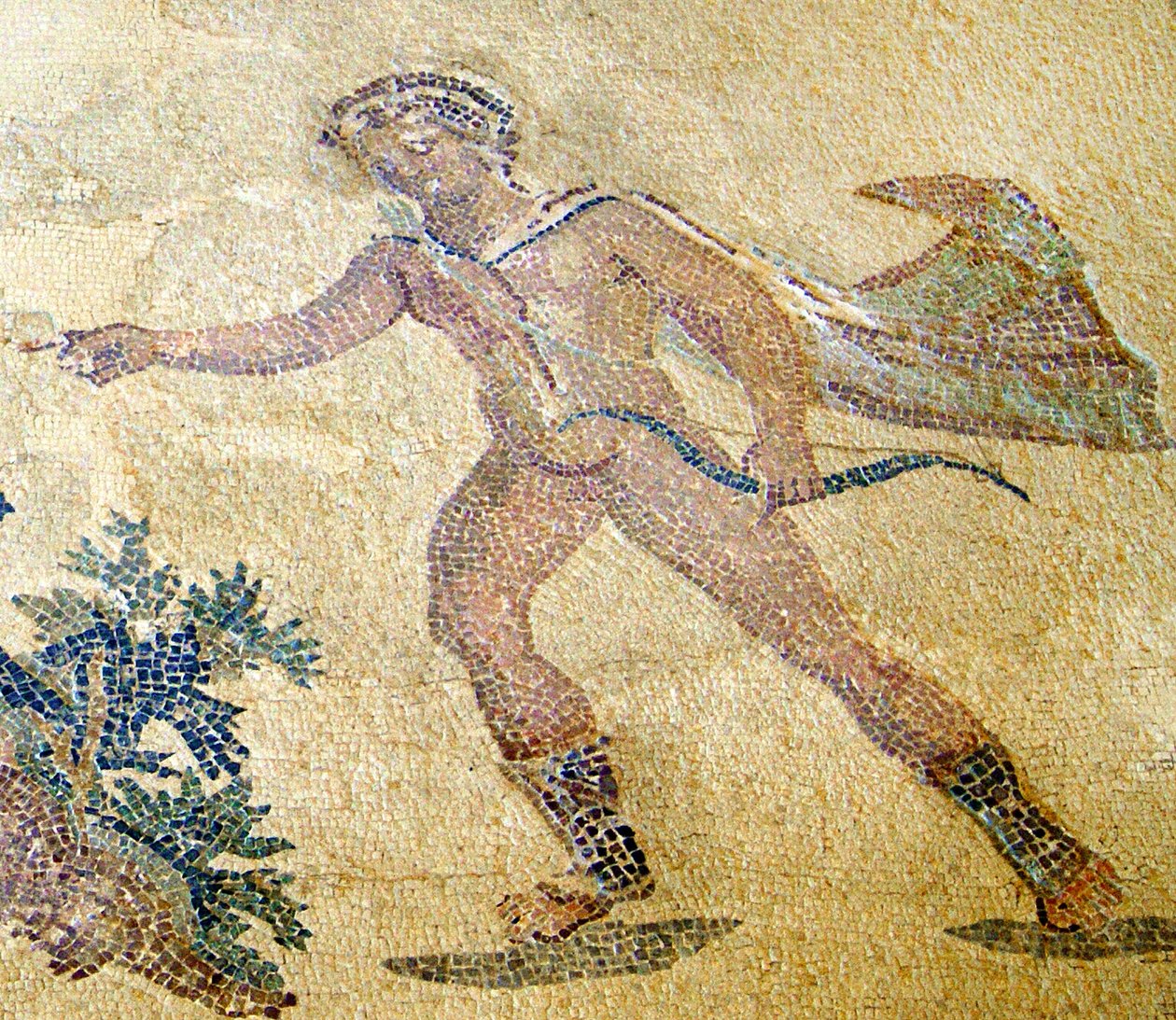 Apollon och Daphne, detalj av Apollon, Dionysos hus, Paphos, mosaik på Cypern av Roman