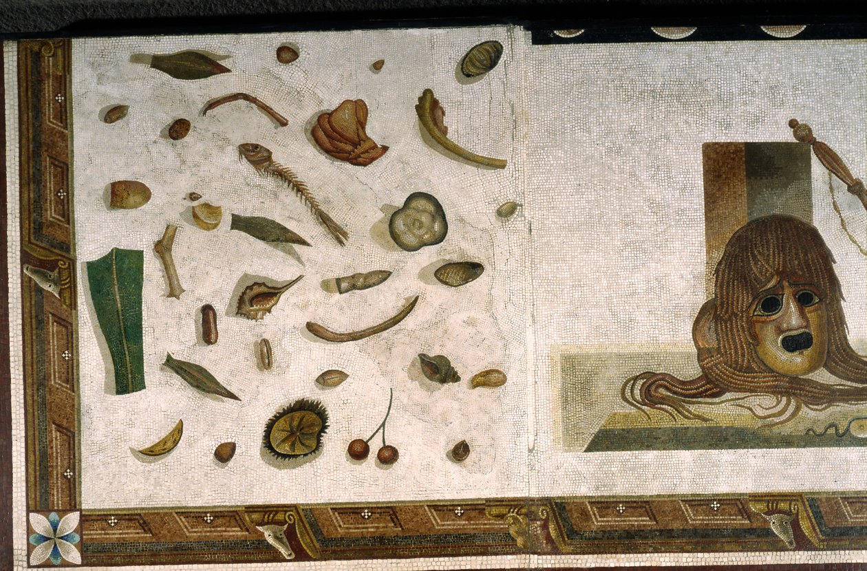 "Asarotos" (golv osopat) Fragment av mosaik signerade Harakliton från Rom, 200-talet e.Kr., Rom av Roman