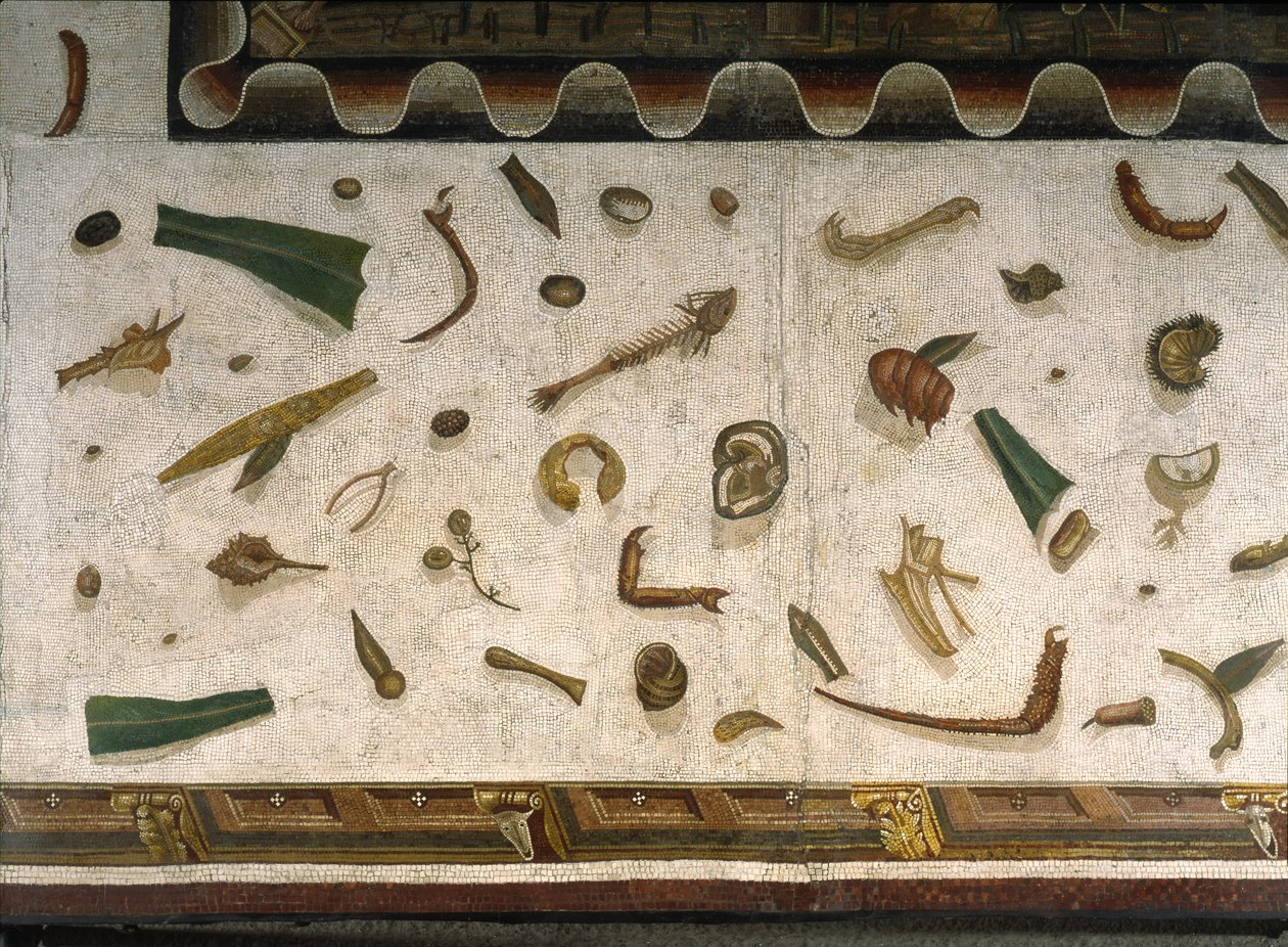 "Asarotos" (golv osopat) Fragment av mosaik signerade Harakliton från Rom, 200-talet e.Kr., Rom av Roman