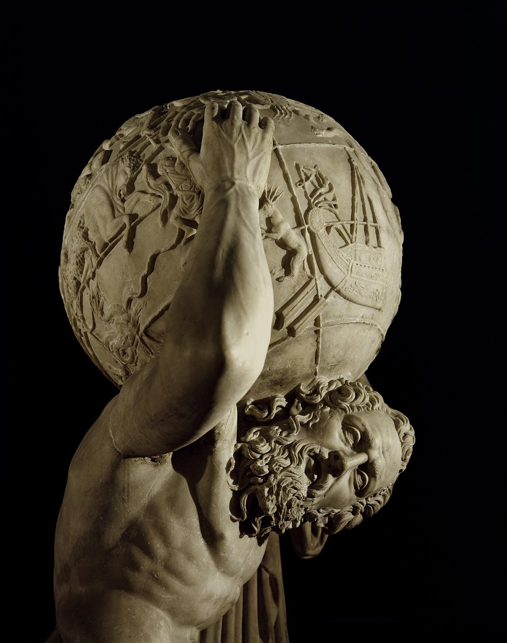 Atlas, kopia av ett grekiskt hellenistiskt original (marmor) (detalj) av Roman
