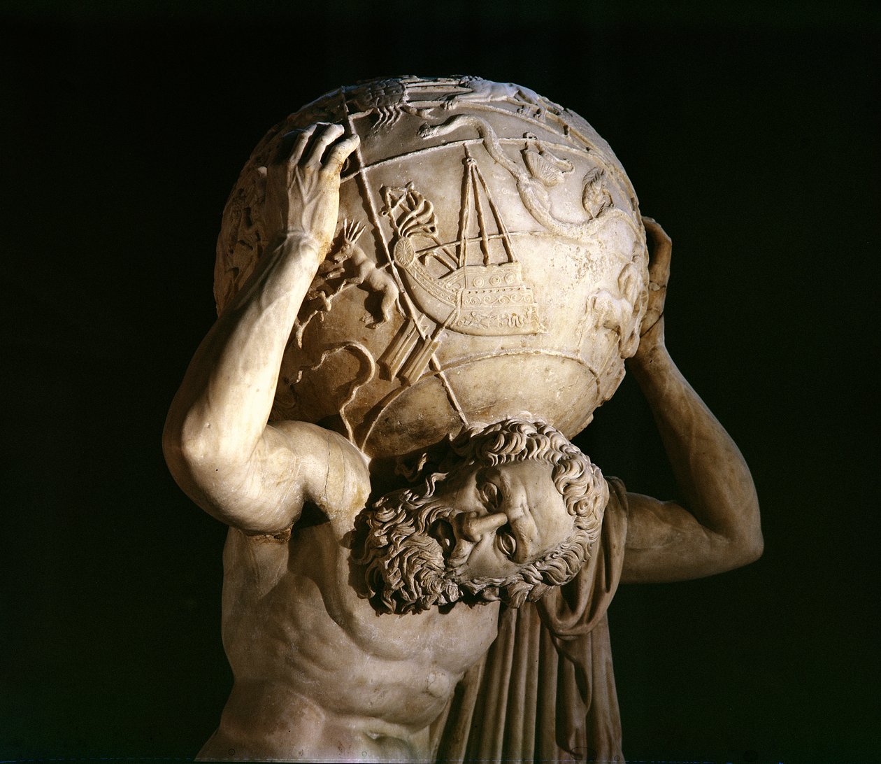 Atlas, kopia av ett grekiskt hellenistiskt original (marmor) (detalj) av Roman