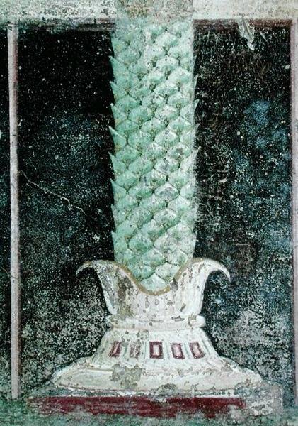 Bas av en kolumn i stil med en palmstam, detalj från ett talinium dekorerat med målningar i egyptisk stil, c.27-14 f.Kr. av Roman