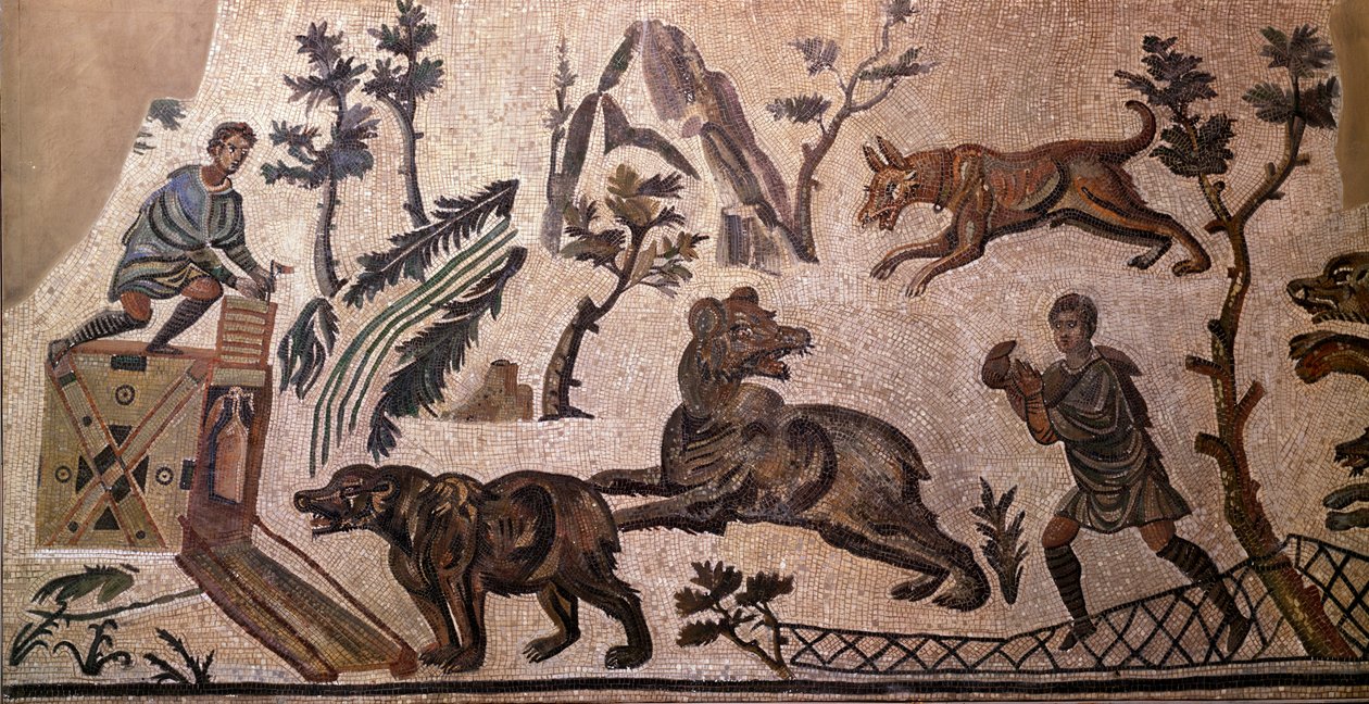 Björnjakt (mosaik, 300-talet f.Kr.) av Roman