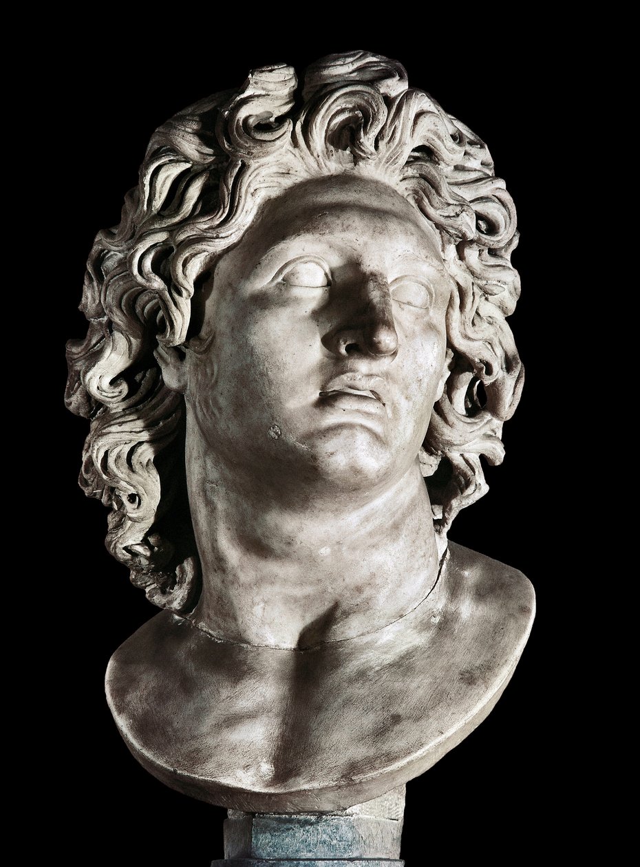 Byst av Alexander den store (356-323 f.Kr.), kung av Makedonien och erövrare av Persien. Romersk kopia av ett grekiskt original, 300-talet f.Kr. (marmor) av Roman