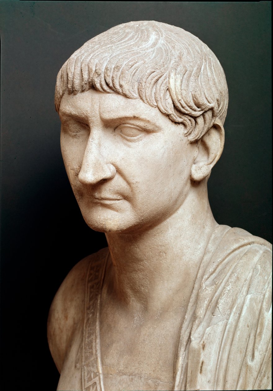 Byst av kejsar Trajanus, detalj (marmorskulptur) av Roman