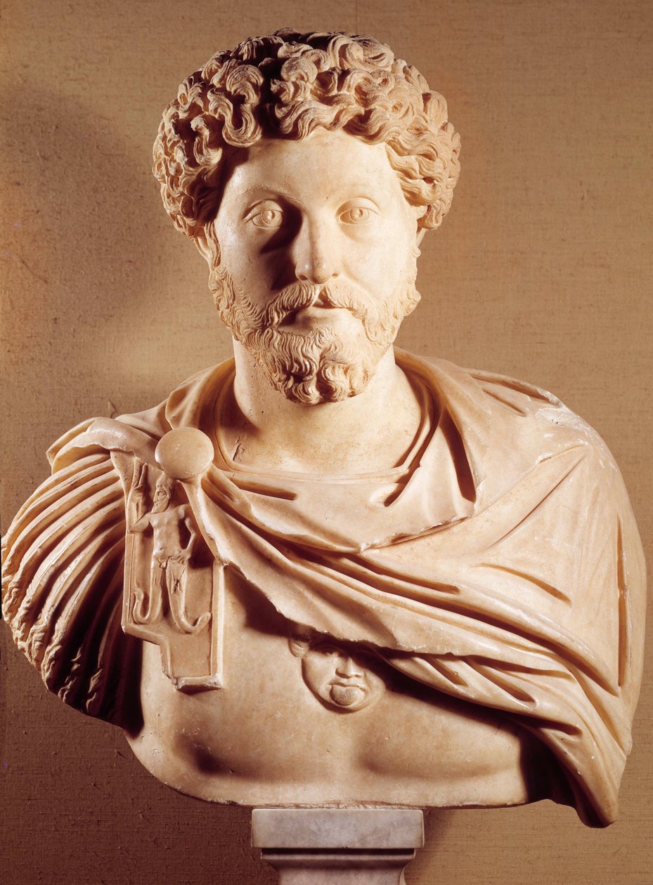 Byst av Marc Aurele (121-180 e.Kr.), romersk kejsare, Paris, Louvren av Roman