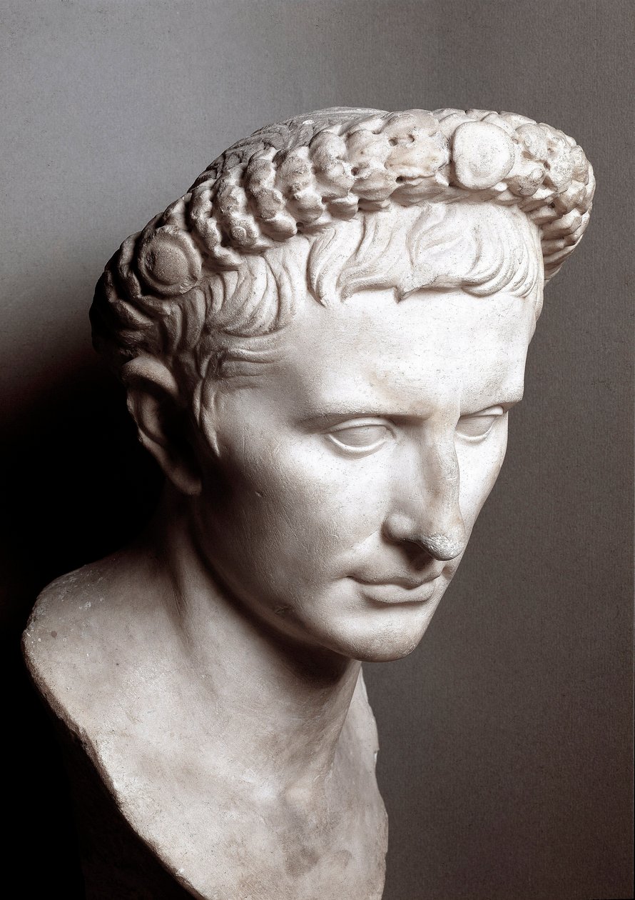 Byst av den romerske kejsaren Augustus (Gaius Julius Caesar Octavianus) (63 f.Kr.-14 e.Kr.) Rom, Musei Capitolini - Byst av den romerske kejsaren Augustus (Gaius Julius Caesar Octavianus) (63 f.Kr.-14 e.Kr.). Marmor. Museer i Capitolium, Rom, Italien av Roman