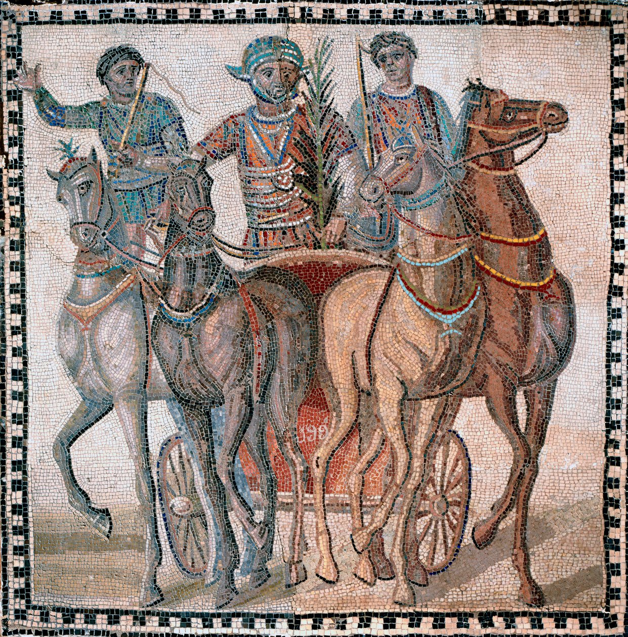 Vagnkapplöpning, förare i startposition - Mosaik, 300-talet av Roman