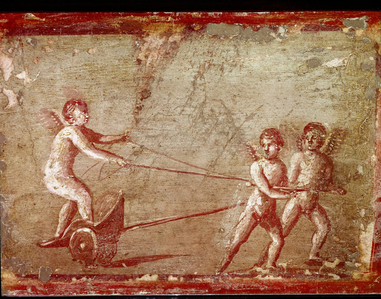 Amorer som leker med en vagn (fresk av Roman