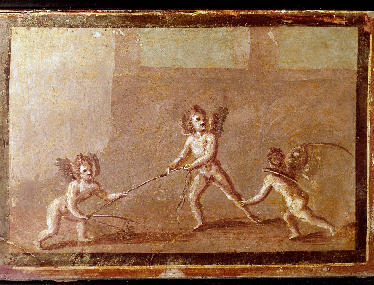 Cupids som leker med ett rep (fresk av Roman